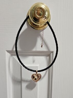 Adorable Braided Leather Gold Tone Heart Choker
